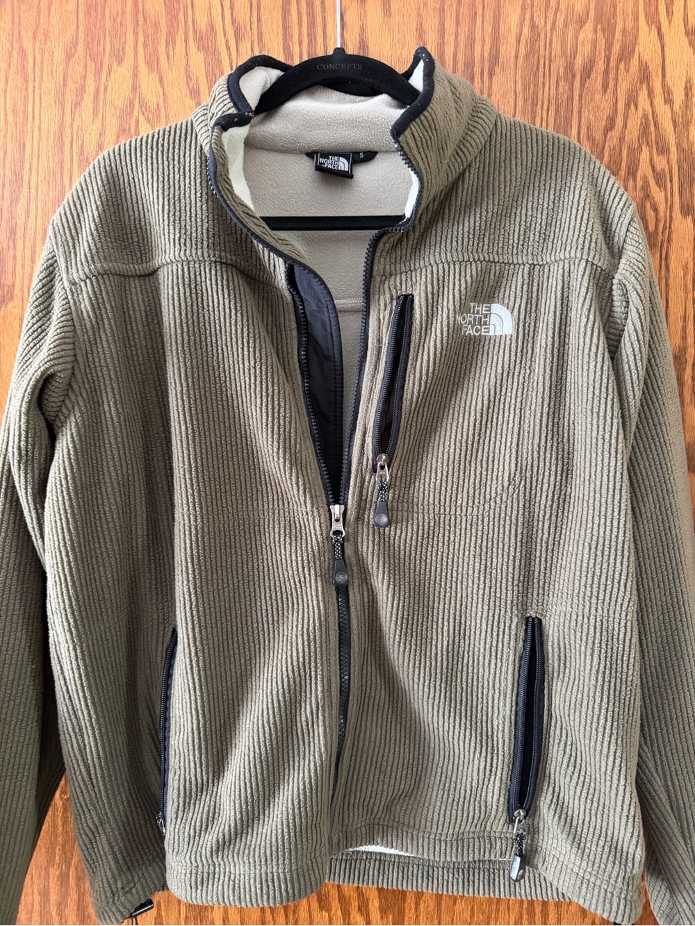 The North Face Olive Ribbed Fleece Zip Jacket with Black Trim